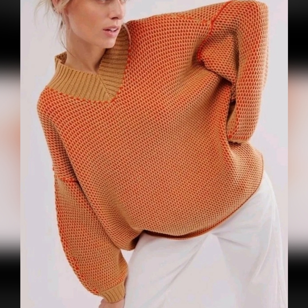 Free People Oversized Maisie Sweater Tangerine Size Small NWT$148 Rare Color - Picture 6 of 13